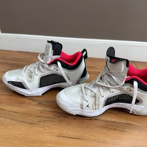 Men’s Air Jordan 37 White and Black Sneakers with Red Accents